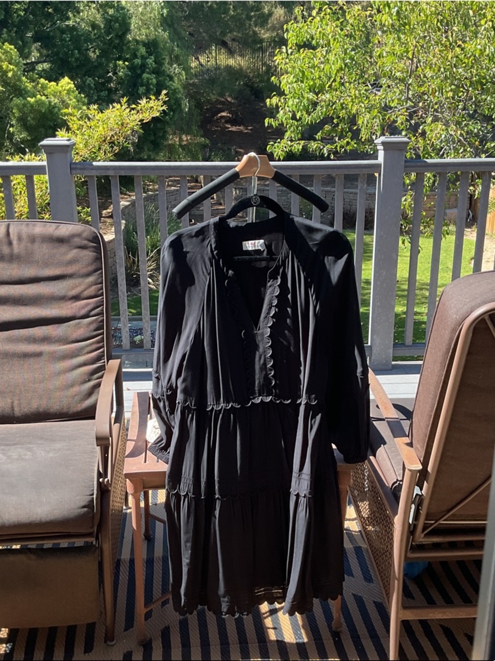 Vineyard Vines Black Tiered Midi Dress with V neckline